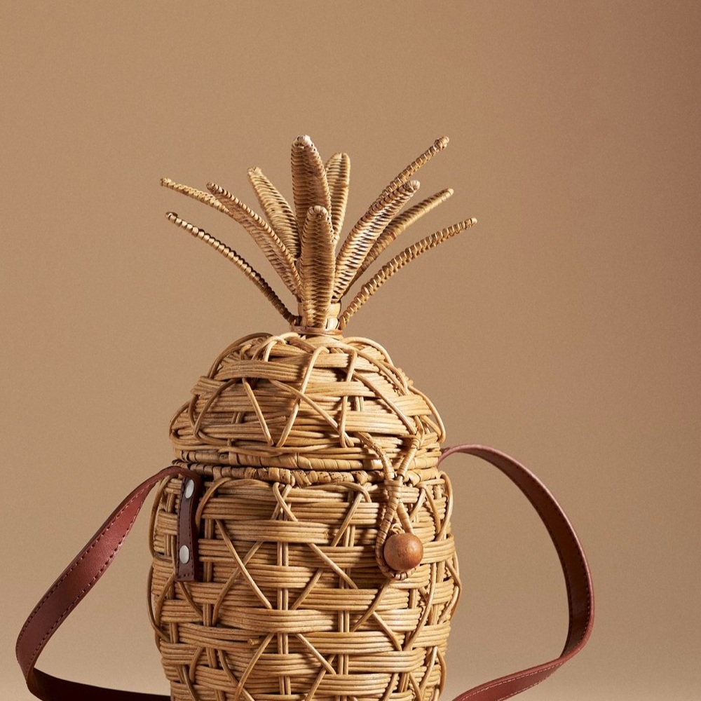 Anthropologie Tan Pineapple Crossbody Bag